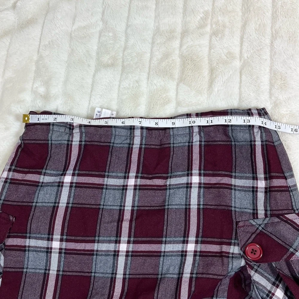Lands End Girls 16 Dark Red Grey Plaid Pleated School Fall Spring Preppy Skort
